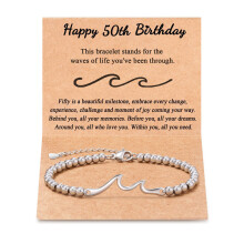 Wave Silver Bead Bracelet Adjustable Birthday Gift