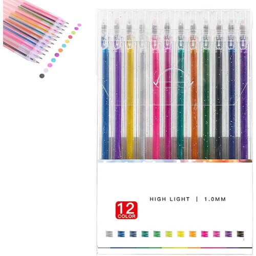 Σετ στυλό gel με γκλίτερ Impressbe/Ansightsee/Recallcious, στυλό Implementarch, λεπτή μύτη 1,0 mm με έντονη