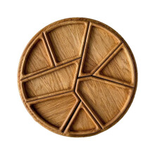 Plateau puzzle circulaire en bois avec 8 compartiments amovibles pour fruits, noix, viandes et sauces – Cadeau de décoration intérieure (1 pièce)