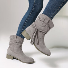 Willtoo Womens Western Fringe Cowboy Low Heel Bootie, Cowgirls Slouchy Slip on Ankle Boots Suede Chunky Heel Dress Boot