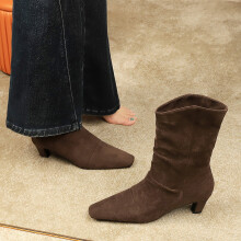 Women's Suede Slouchy Western Ankle Block Heel Boots