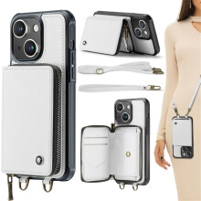 RFID peňaženka kompatibilná s iPhone 15 6,1" – ochranná kabelka s priehradkami na karty, stojanom, remienkom na zápästie, šnúrkou na krk a