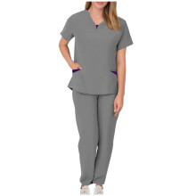 asdoklhq Jogger Scrubs Női Női Egyszínű Zsebes Húzózsinóros Nadrág Védőöltöny Rövid Ujjú V-nyakú Ing Szettek Gray2X