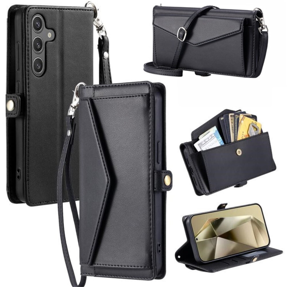 Compatible With Samsung Galaxy S23 Fe 5G Pu Leather Wallet Caseâ3 Card Slots, Hidden Pocket, Detachable Straps, Shockproof, Black 9340959369720
