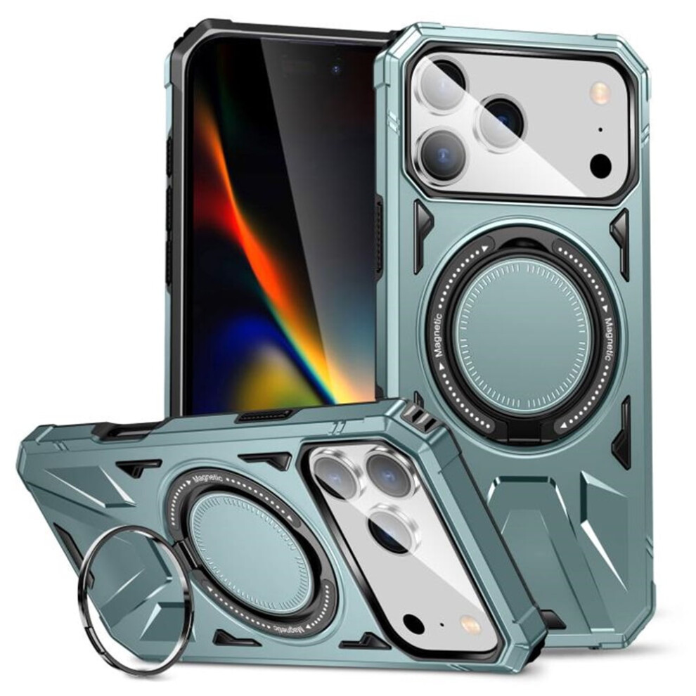 Iphone 17 Pro Max 6.9" Case: 360 Spin Magnetic Ring Holder, Magsafe Compatible, Mil-Grade Shockproof, Green 9340959370894