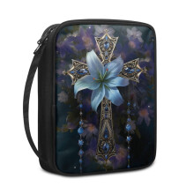Cross Lily Print Bible Cover for Women & Men – Large, Portable, Zippered, with Handle, Sturdy Bible Protector – Compatible with Standard Bibles
