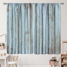 Rustic Farmhouse Barn Door Curtains, Blue Grey Wooden Plank Style, Rod Pocket, 2 Panels 42x63 Inch, Country Home Decor