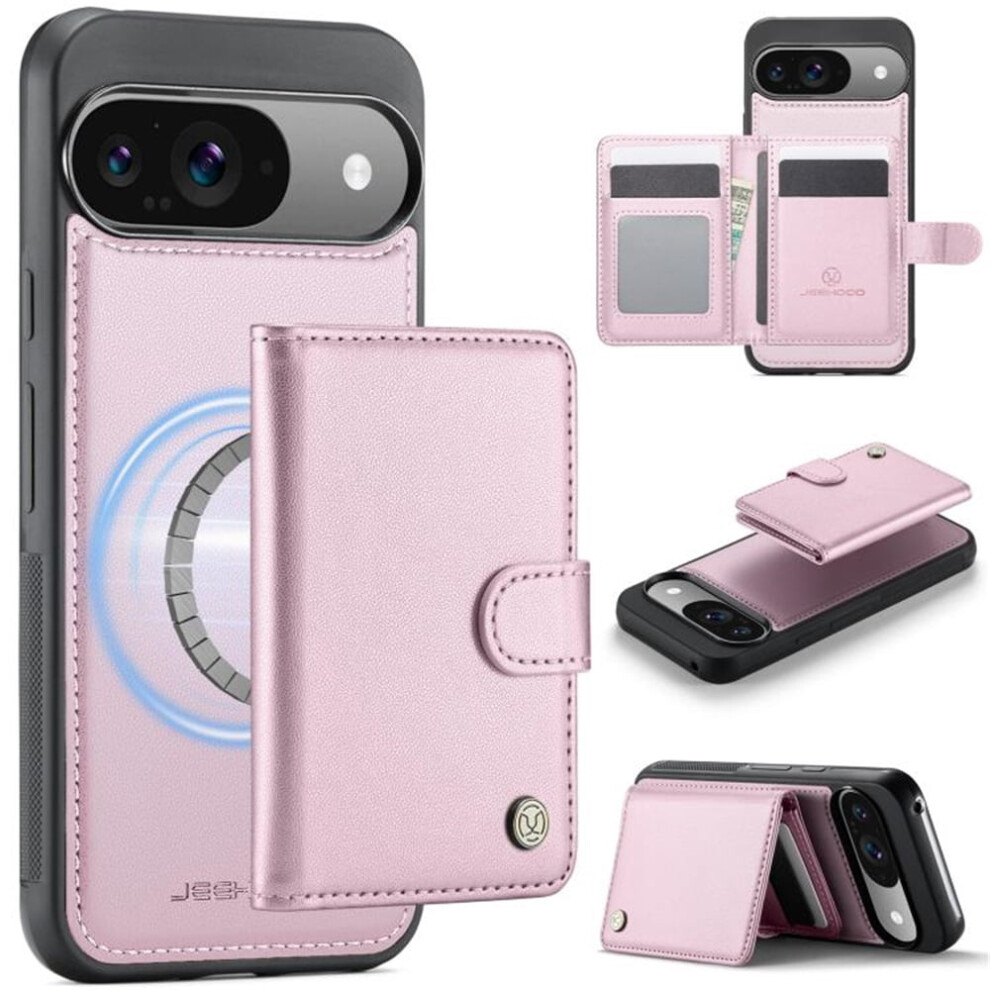 Jeehood Rfid-Blocking Case For Google Pixel 9/9 Pro, Magsafe-Compatible 2-In-1 Wallet With Kickstand, Pu Leather, Pink 9357860064163
