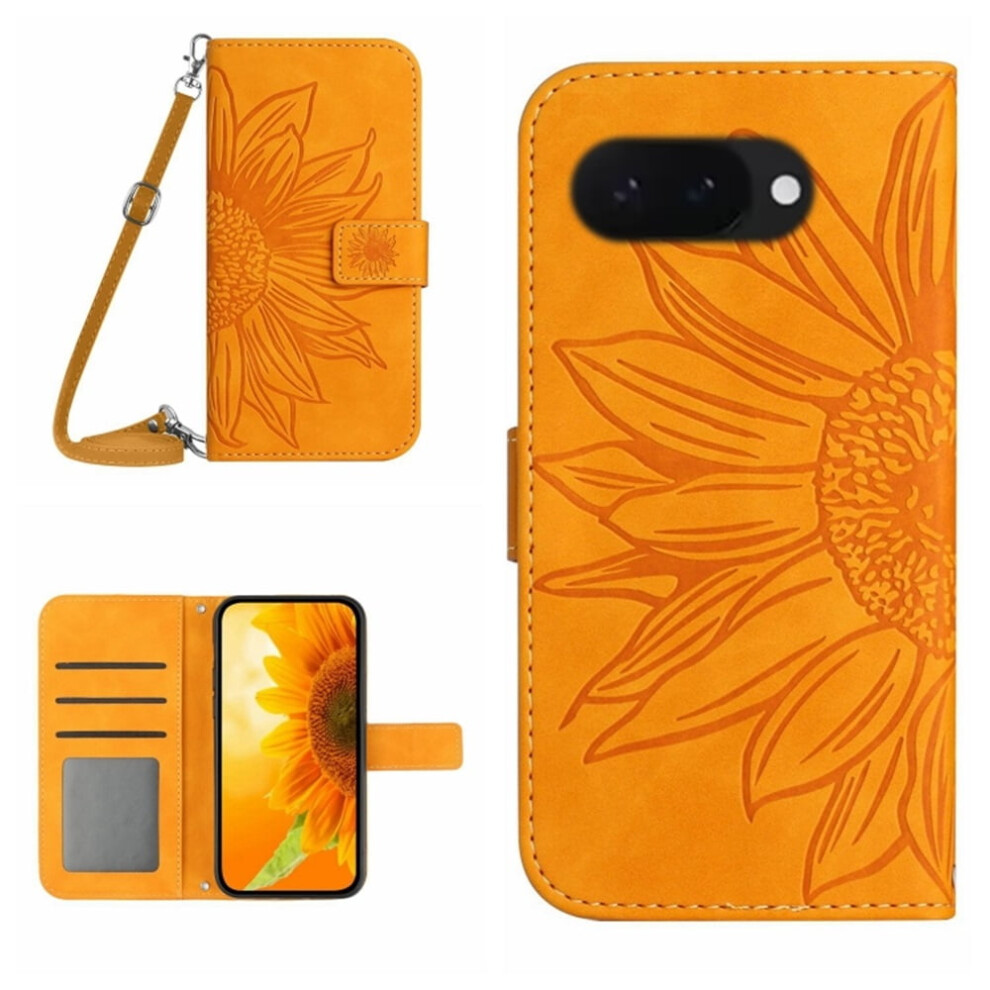Sunflower Embossed Pu Leather Flip Wallet Case With Magnetic Closure, Card Slots & Adjustable Strap For Google Pixel 9A 9180479352488