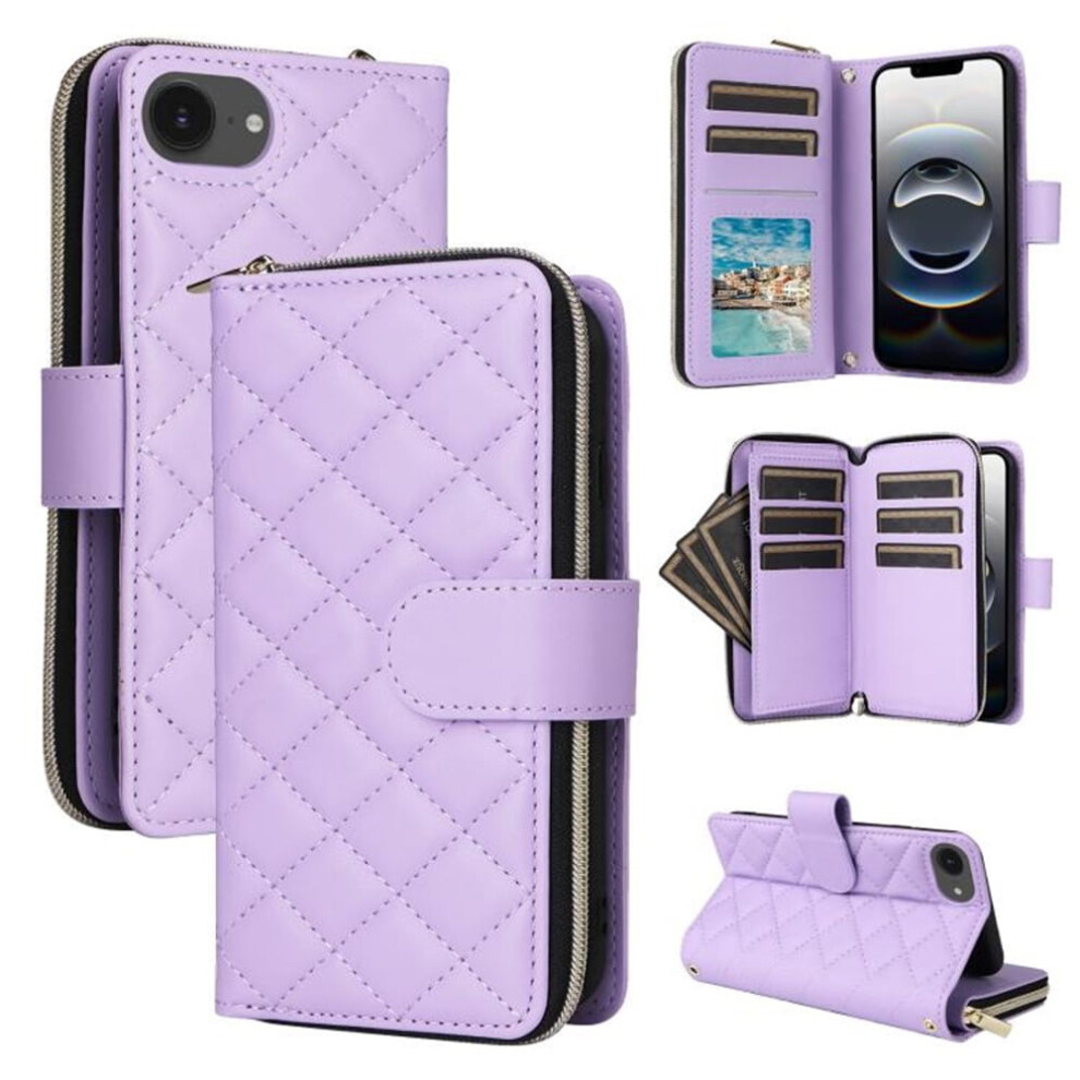 Magnetic Flip Wallet Case For Iphone 16E With 9 Card Purple 939152684250