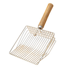 Metal Cat Litter with Sturdy Wooden Handle and Efficient 7mm Slots for Waste Sifting