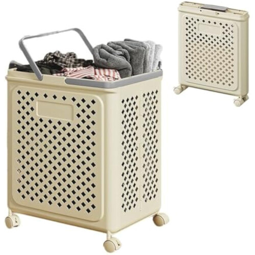 Raidley Collapsible Laundry Basket with Wheels, Foldable Portable Hamper for Home – Compatible with #B,M