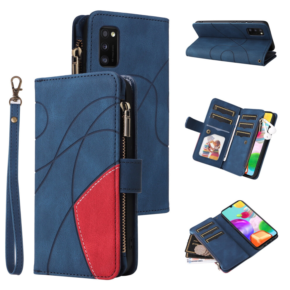 Compatible With Samsung Galaxy A41 6.1" Wallet Case Â Pu Leather Folio With 9-Card Holder, Zipper Pocket, Magnetic Closure & Wrist Strap, Blue 9180479353744