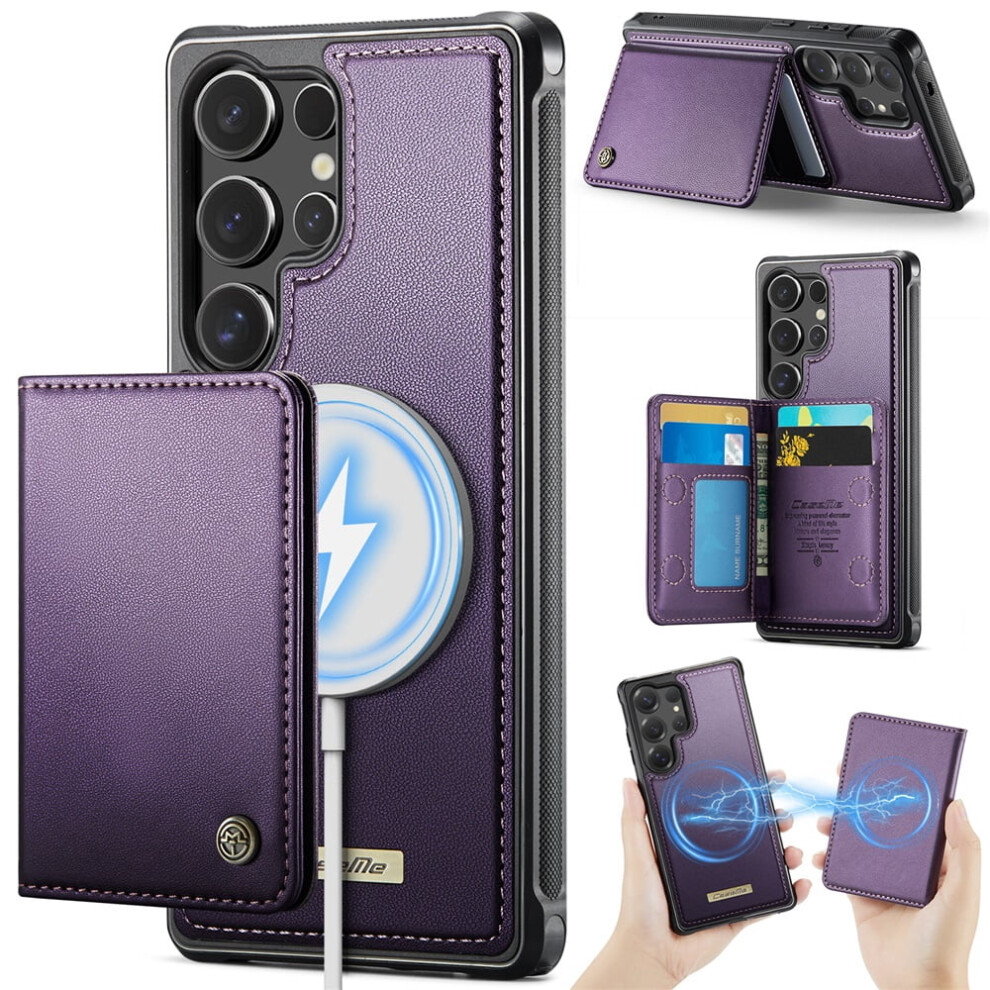 Pu Leather Case For Samsung Galaxy S22 Ultra 5G Â Rfid Blocking, Magsafe-Compatible, Detachable 2-In-1 Wallet With Kickstand Purple 9180479353829