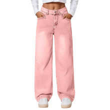 Damenjeans, gerades Bein, hochgeschnitten, weites Bein, locker geschnitten