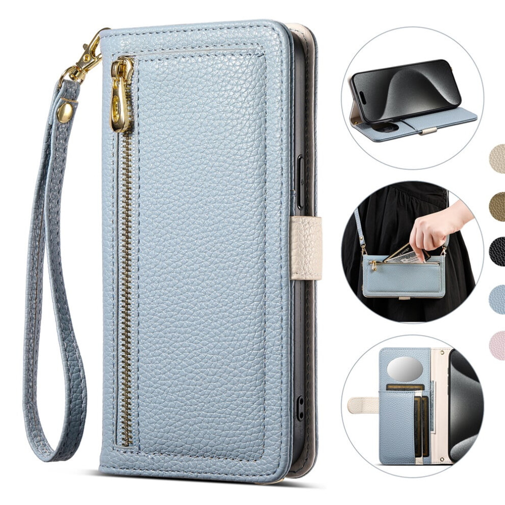 Eseble Leather Case For Compatible With Samsung Galaxy S24 Fe 5G Â 3-Card Holder, Zipper Bills Slot, Mirror, Detachable Lanyard & Wristlet Wallet, 9180479354420
