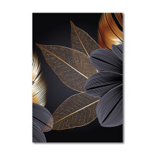 Modern Abstract Gold & Black Leaves Canvas Wall Art, 11.8" x 15.7", for Living Room & Bedroom Decor