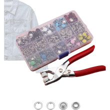 100pcs Metal Buttons Sewing Kit with Manual Pliers Tool – DIY Crafts, Fabric, Clothes, Bags, Jeans – Easy to Use