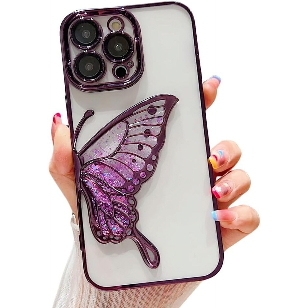 Glitter Electroplated Butterfly Liquid Sand Case For Iphone 14 Â Soft Shockproof, Clear Lens Protection, Compatible With Iphone Purple 9180479775324