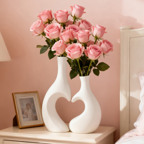 White Plastic Vase Set Large and Small