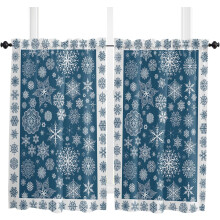 Blue Christmas Kitchen Curtains (2 Panels, 52"x63", Rod Pocket) – Snowflake & Flower Winter Window Drapes, Compatible with Standard Rods