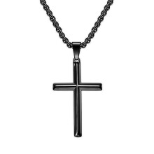Collar con colgante de crucifijo en acero dorado o negro.