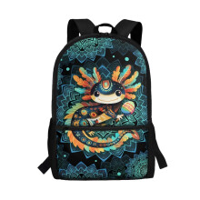 Mandala Axolotl Kids Backpack – 17" Casual School Bag for Girls & Boys, Side Mesh Pocket, Compatible with Elementary/Kindergarten/Preschool