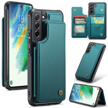 CaseMe Leather Wallet Case for compatible with Samsung Galaxy S21 FE – RFID Blocking, Magnetic Clasp, Kickstand, Shockproof