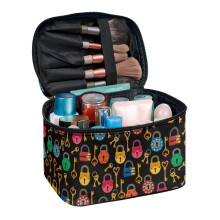 Lock Pattern Makeup Bag with Brush Slots 8.86x6.5x5.9 Inches
