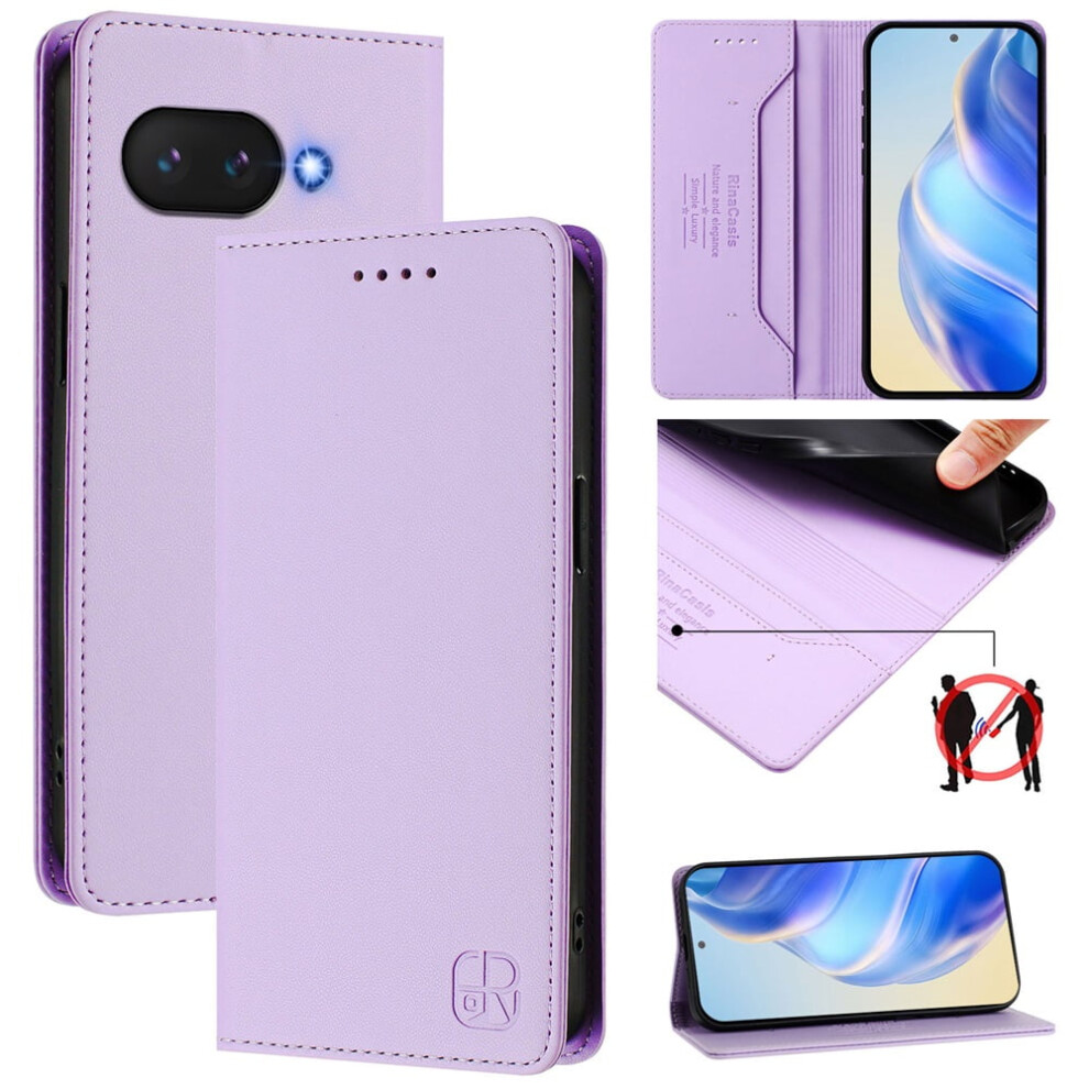 Rfid Blocking Pu Leather Wallet Case For Google Pixel 9A, Magnetic Folio With 2 Card Slots & Kickstand, Light Purple 9557311444159