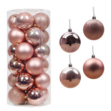 Rose Gold Christmas Balls, 24pcs 3cm Shatterproof Plastic Ornaments for Tree, Holiday & Party Decor – Compatible with All Tree Types