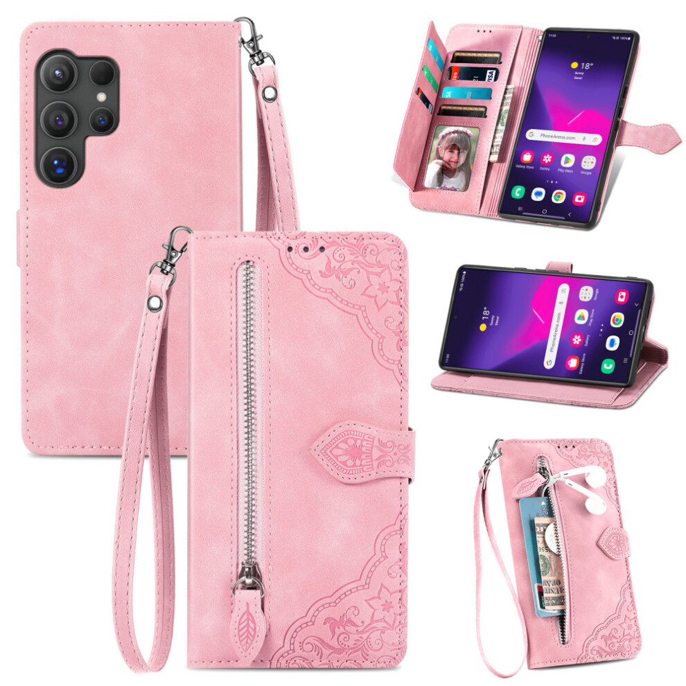 Flip Wallet Case Compatible With Samsung Galaxy S24 Ultra Â Zipper Pocket, Card Slot, Magnetic Closure, Lanyard 9557311445064