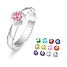 Bague de naissance tendance avec zircons de 12 couleurs remplaçables, bijou d'anniversaire