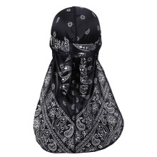 Assorted Paisley Bandana Doo rag Cap Headwraps Men's Women's Silk Durag with Long Tail and Wide Straps for 360 Waves Navy Free Size