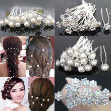 opvise 20Pcs Women's Wedding Bridal Faux Pearl Rhinestone Flower Hairpins 2