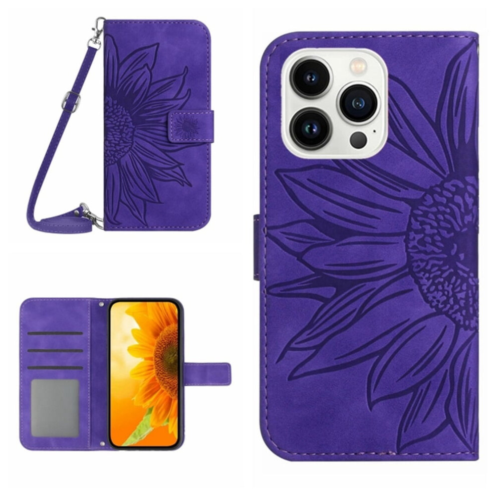 Sunflower Embossed Pu Leather Flip Wallet Case With Magnetic Closure, Card Slots & Hanging Rope Â Deep Compatible With Iphone 16 Pro 6.3" Purple 9557311447129