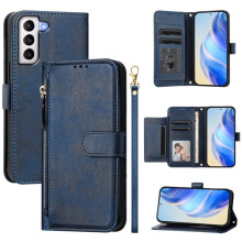 For compatible with Samsung Galaxy S21 5G 6.2-inch Wallet Case for Women Men Multi-Card Slots Zipper Wallet Leather Phone Case,Blue,For Galaxy S21 5G