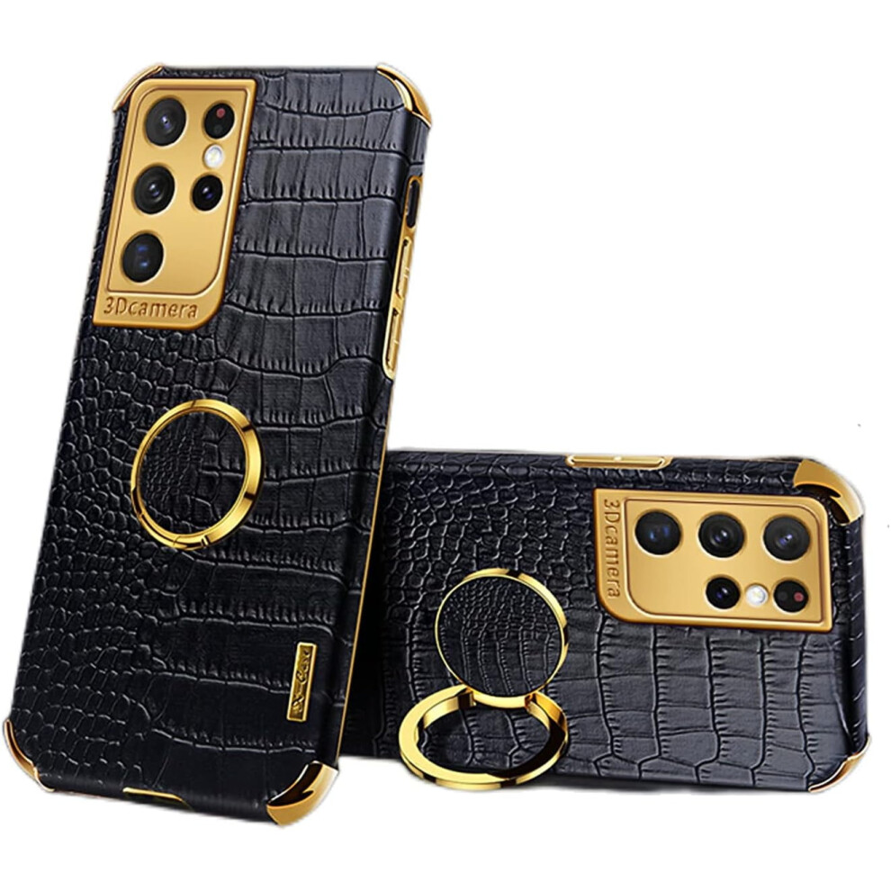 Luxury Soft Leather Phone Case With Rotatable Finger Ring For Samsung Galaxy A12/A22/A32/A42 4G/5G Â A32 5G Black 9557311447501