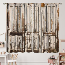 Rideaux de style grange, motif planches de bois bleu-gris, style ferme