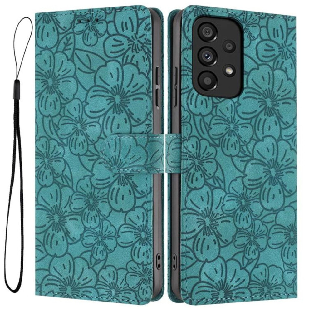 Cherry Blossom Embossed Leather Flip Wallet Case For Samsung Galaxy A53 Â Magnetic, Shockproof, Kickstand, Card Holder, Green Green,Red 9557311940354