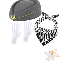 4Pcs Women's Stewardess Costume Accessories with Bellhop Hat Scarf Gloves