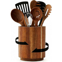Utensil Holder - 360 Rotating Countertop Organizer with Non-Slip Base, Large Capacity Kitchen Utensil Crock for Spatula, Spoon & Cooking Tools