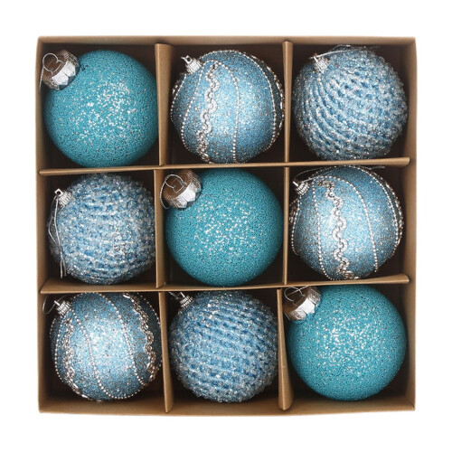Blue Christmas Tree Ball Ornaments Plastic 9 PCS