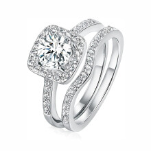 18K White Gold Plated Cubic Zirconia Three-in-One Halo Wedding Engagement Promise Eternity Ring for Women