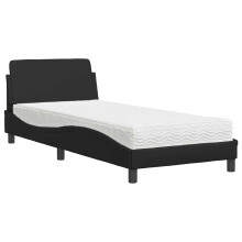 vidaXL Bed with Mattress "Dover" Bedroom Bedstead Black Single Faux Leather