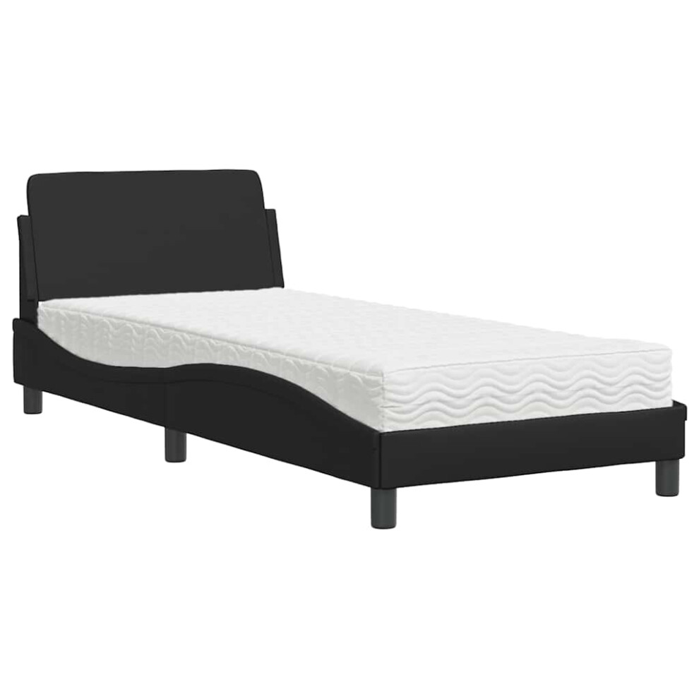 Vidaxl Bed With Mattress "Dover" Bedroom Bedstead Black Single Faux Leather