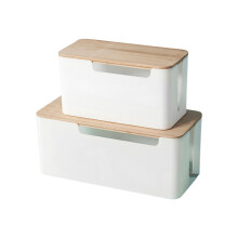 Organizador de régua de tomadas com design elegante em madeira, conjunto organizador de cabos para mesa que oferece uma solução limpa e organizada