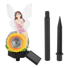 Figuritas de hadas resistentes a la intemperie, estatua de jardín acrílica con energía solar y chip de luz blanca en el anillo de flores, para
