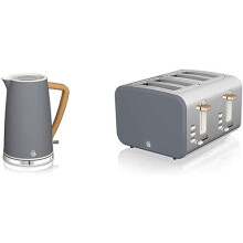 Swan Nordic Kitchen Set, 1.7L Fast Boil Kettle and 1500W 4-Slice Toaster, Grey SK14610GRYN/ ST14620GRYN, EEJB152