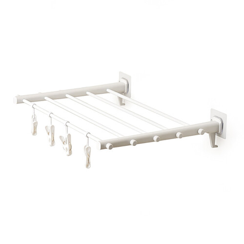 2Pcs White Plastic Folding Clothes Drying Rack Extendable Wall-Mounted 1